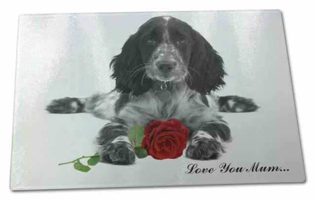 Tabla de cortar de vidrio grande Cocker Spaniel + rosa 'Mum' X, AD-SC13R2lymGCBL