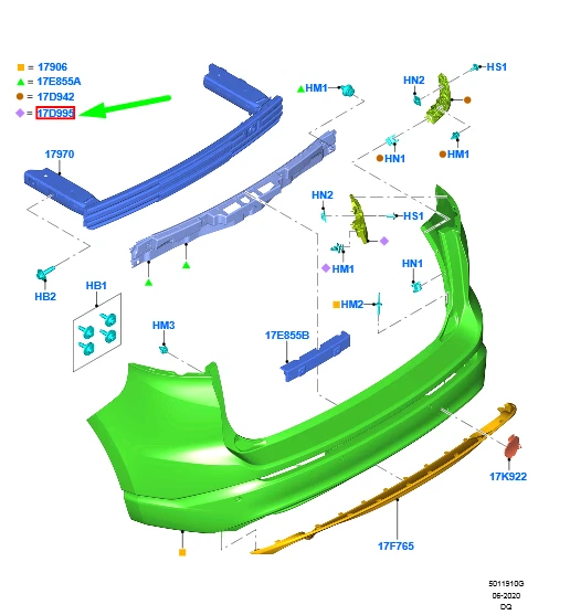 Support De Pare-chocs Arrière Gauche BLIC 6502-07-9550937P - Pour VW Golf VII (2012-2017)