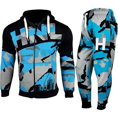 Kids Boys Tracksuit Blue HNL Camouflage Hoodie Bottom Jog Suit New Age 7-13 Year