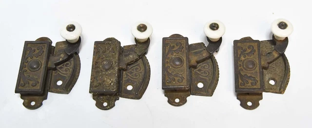 4 Matching Vintage Eastlake Style Windows Sash Lock Complete With Keeper #1