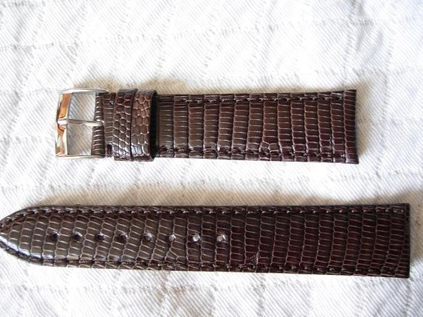 Bracelet Cuir De Lézard Véritable 16mm - Marron Clair "Gold" - Fabriqué En France