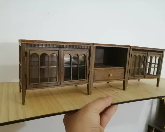 3PC 1:12 Scale Dolls House Miniatures Plain Unfinished TV Cabinet Wood Furniture