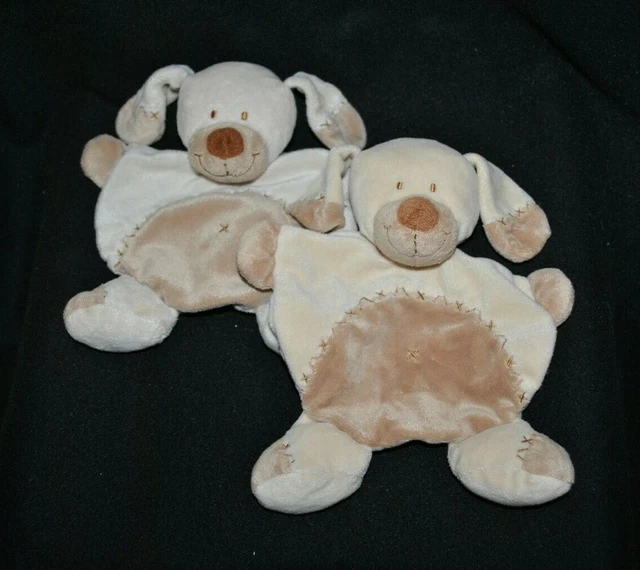 Lot 2 doudou lapin chien Bastien plat beige NICOTOY croix marron foncé TTBE