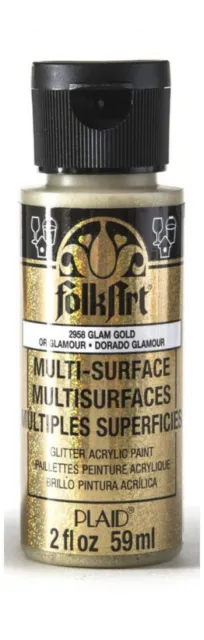 PLAID FOLKART MULTI SURFACE 2 OZ / 59ml Glitter Acrylic Paint - GLAM GOLD
