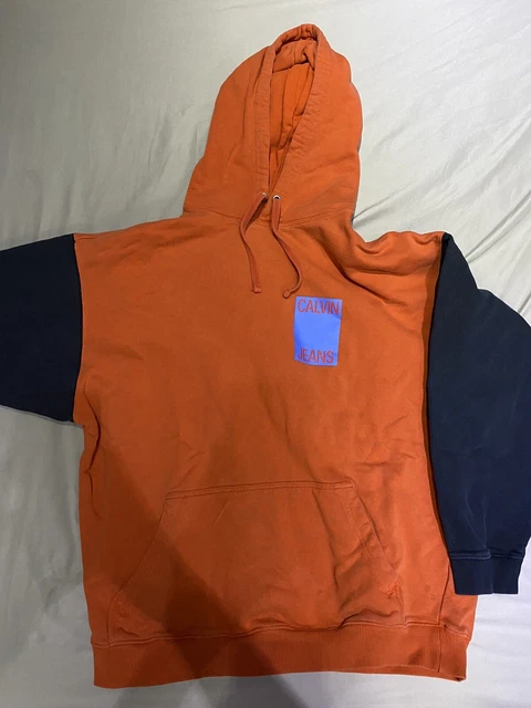 Felpa Calvin Klein Jeans Con Cappuccio Arancione Nera Condizioni 9-/10 Taglia L