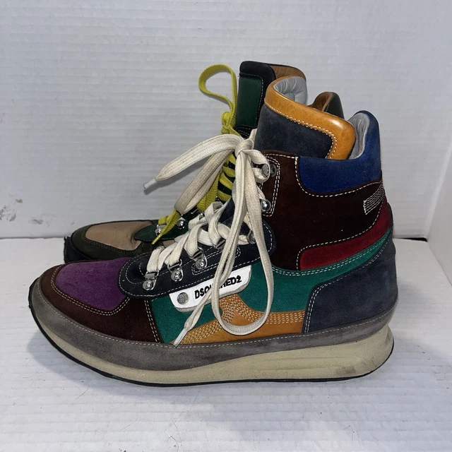 DSQUARED2 LACE UP Leather Hiking Boots Size 11 Multicolor Purple Green