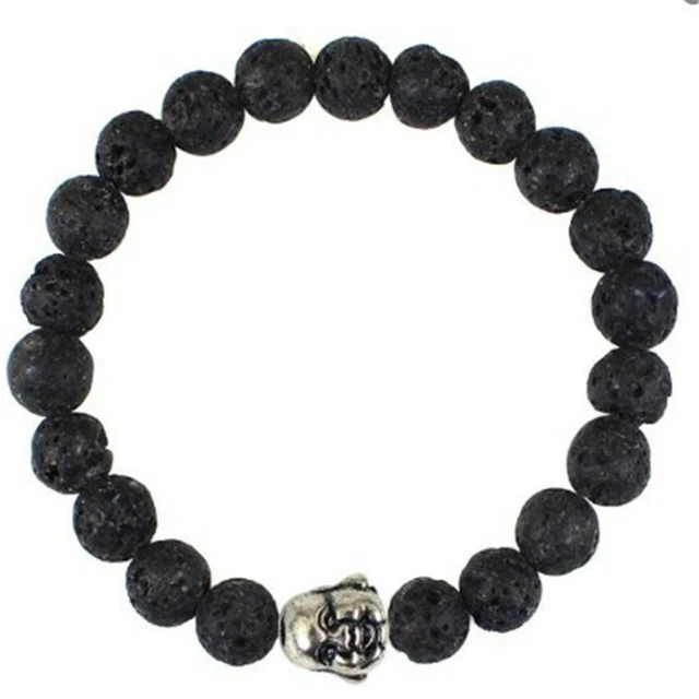 8mm Lava Gemstone Mala Bracelet 7.5 inches Stretchy Sutra Handmade Buddhism cuff