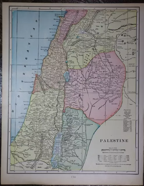Old 1902 Cram's Atlas Map ~ PALESTINE ~ (11x14)  ~Free S&H    #654