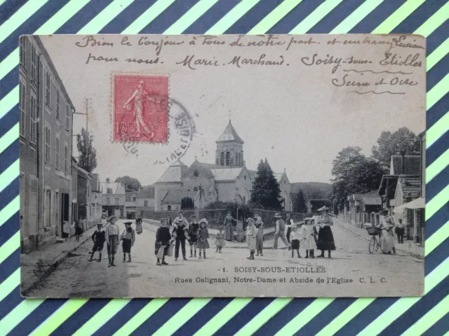 cpa 91 - SOISY sous ETIOLLES Rue GALIGNANI and Rue Notre Dame in 1905 Fontaine