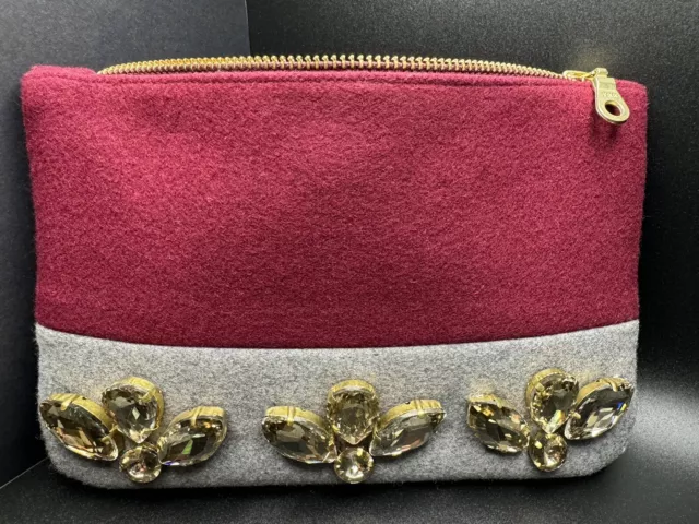 SHIRALEAH CHICAGO ANTHROPOLOGIE Wool Clutch Purse with Jewels Red ...