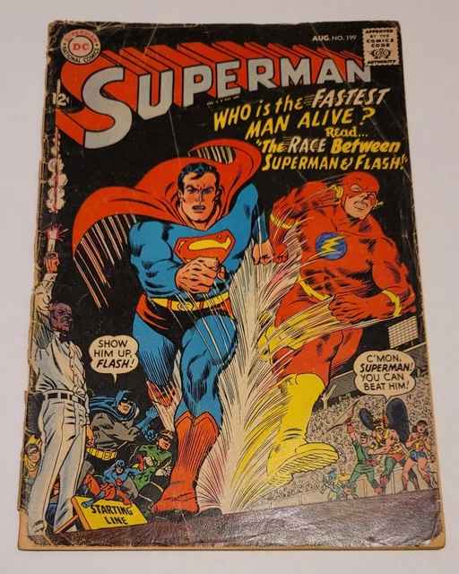 Superman 199 DC Comics "The Race Between Superman & Flash!" August 1967 Poor