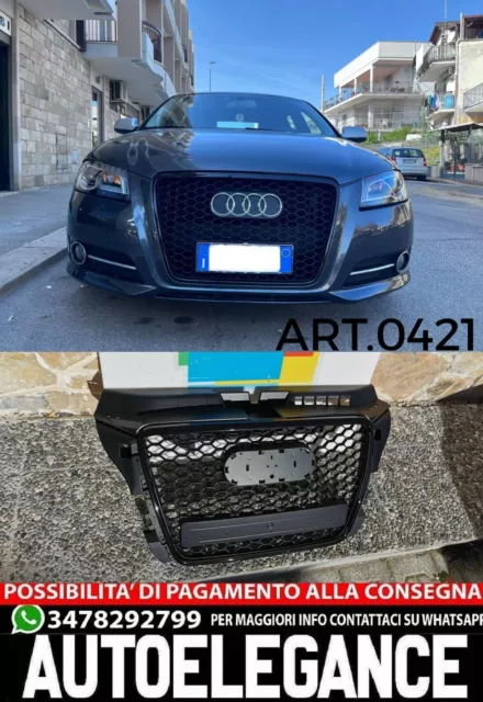 Calandre Adapté Pour Audi A3 8P 2008-2012 Look Rs3 Noire Design Sportif