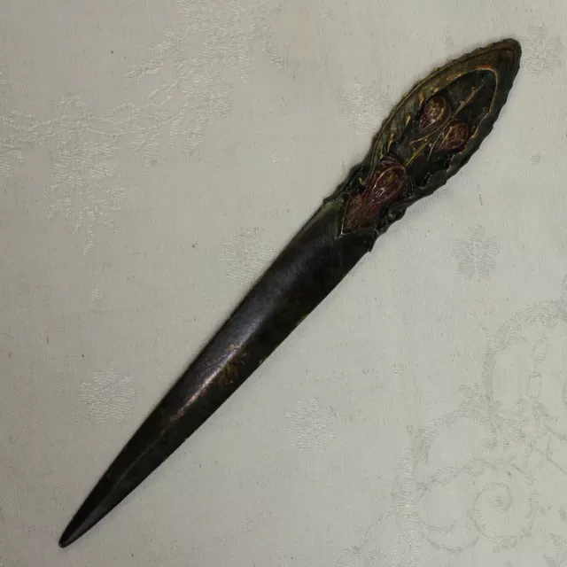 Antique French Cold Painted Bronze Letter Opener Signed Eymard