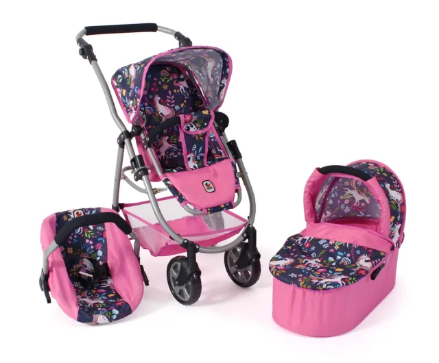 Bayer Chic 2000 Puppenwagen Set 3in1 Emotion All In 2.0 Einhorn Navy-pink B-WARE