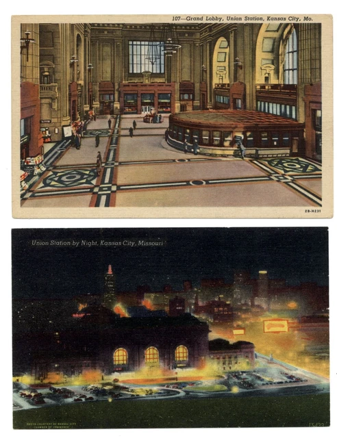 LOT OF 2 Kansas City Missouri Union Station 1 Fred Harvey linen postcards