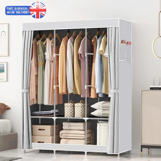 Large Portable Clothes Closet Wardrobe W/ Hanging Rail Organizer Unit Shelf Rack