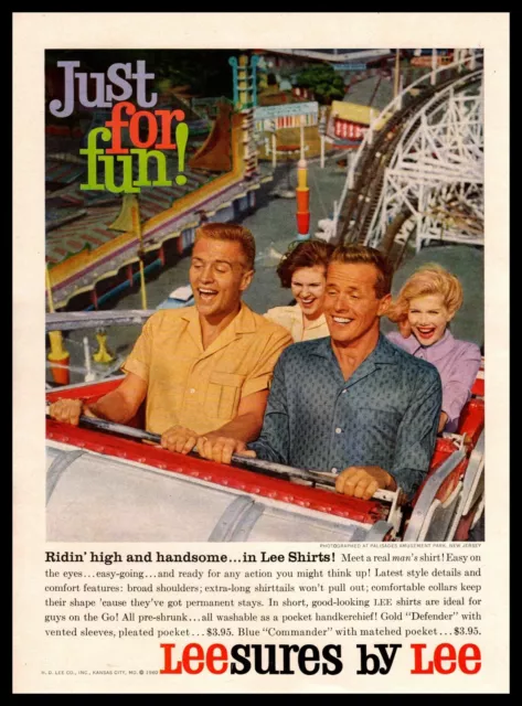 1960 Palisades Amusement Theme Park Roller Coaster New Jersey Lee Shirt Print Ad