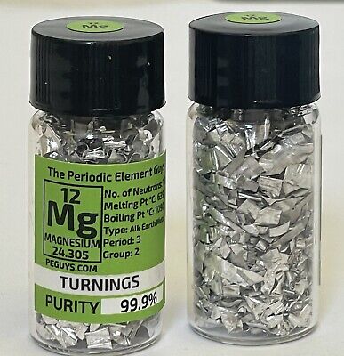 Magnesio Metal Virutas 99.9% Completo Botella En Labeled Periódicos Elemento