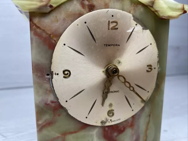 Vintage Tempora Green Onyx Small Clock Tested And Working 2