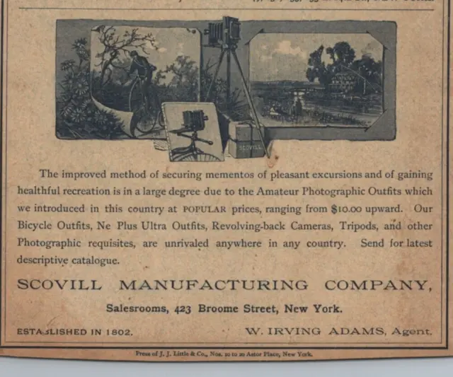 1880s Scovill Manufacturing Co Photo Camera Bike Outfits Print Ad 6x4.5 inch