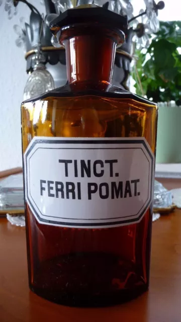 Apothekenstandgefäß    "TINCT. FERRI POMAT. "   8 eckiger Stopfen     ALT + RAR!