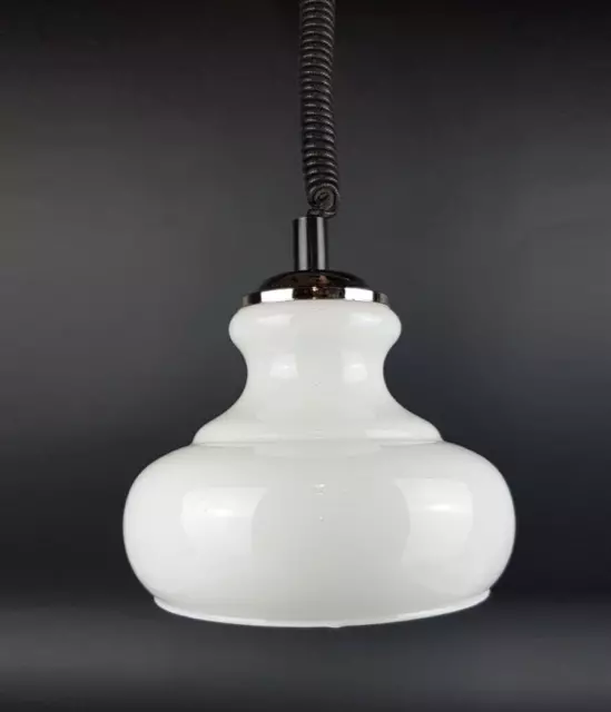Vintage PEILL  PUTZLER Pendant Lamp Milk Glass With Height Adjustable Cord 1970s