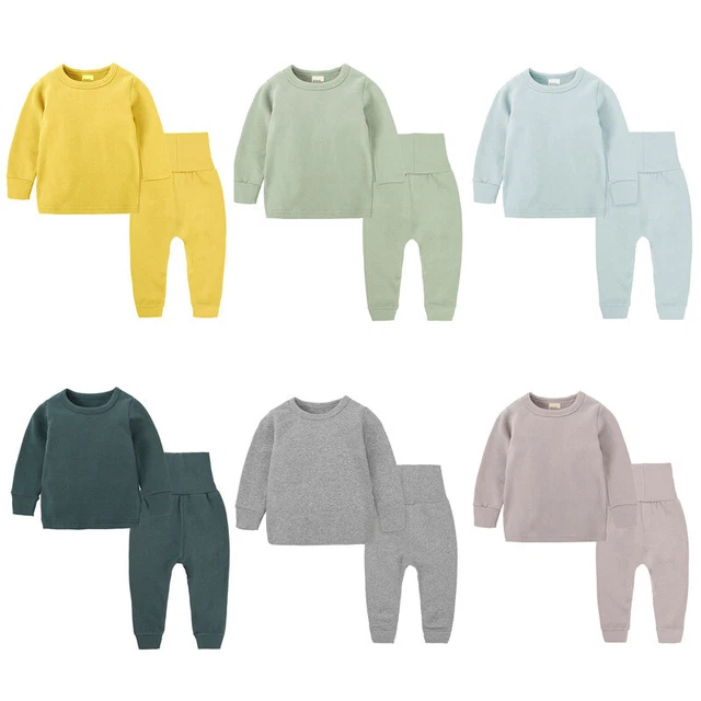 Boys Girls Kids Childrens Long Cotton Plain Sleep Pyjamas Nightwear PJs 9-14Y