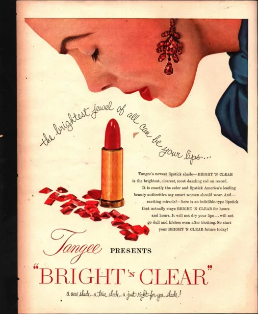 1954 Tangee Bright and Clear Lipstick 1950's Ephemera Vintage Print Ad pretty a8