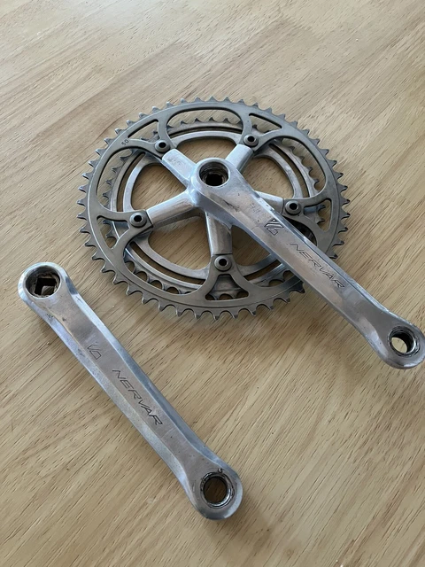 Pédalier Vélo Route Vintage Nervar Double 50/42 - Aluminium, Argenté, Occasion Bon état