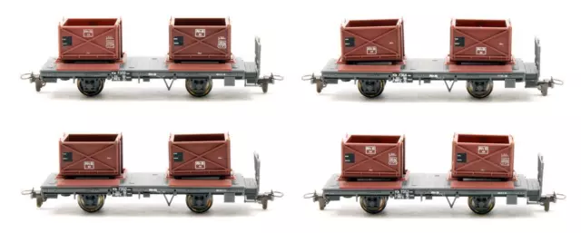 Bemo 'Hoe/Hom' Gauge 7458 100 Set Of 4 Rhb Kk Wagons With Gravel Containers