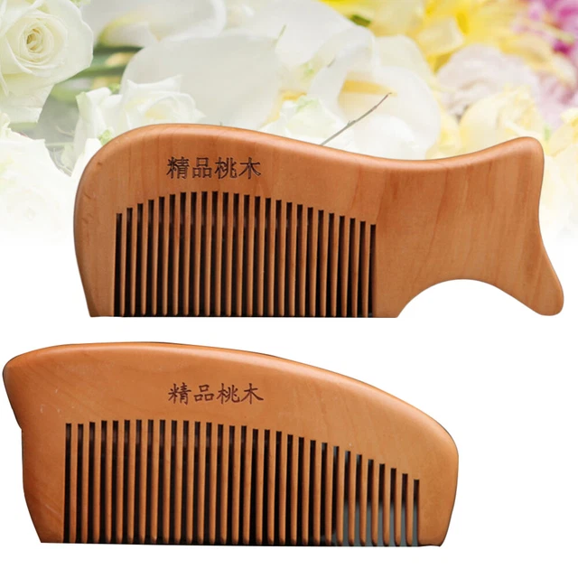 Peine para el cabello de bambú masaje peine para cuernos diente ancho madera maciza masajeador