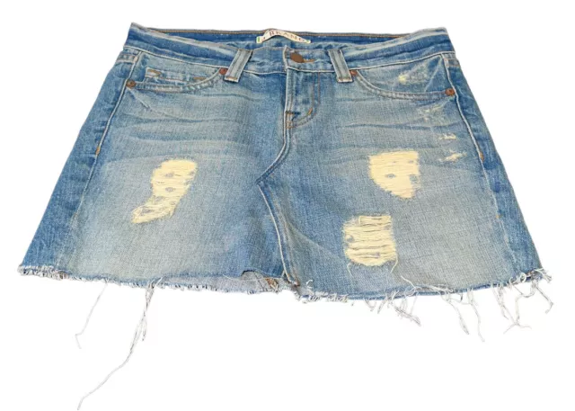 J Brand Drifter Distressed Denim Mini Skirt Size 24 Light Wash Raw Hem