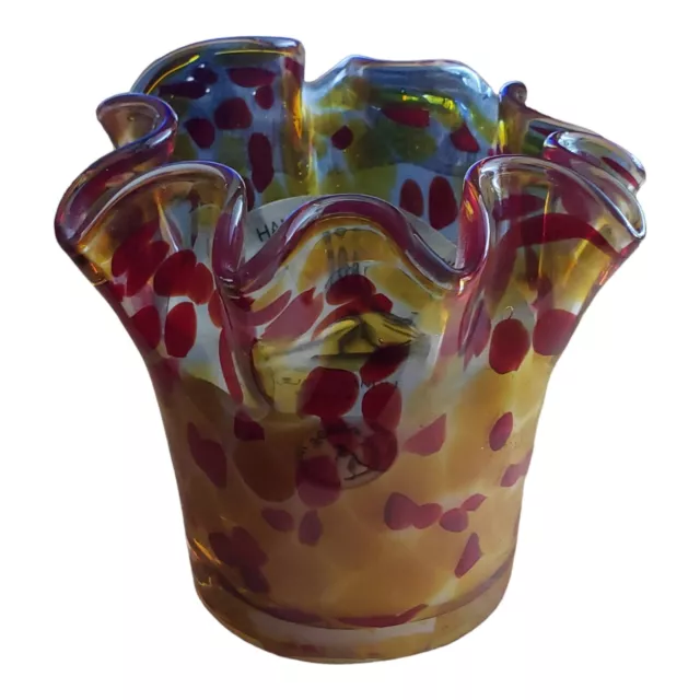 Beautiful Hand Blown Art Glass Multi-Color Handkerchief Vase By Zorza Of Poland