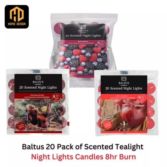 Baltus 20 Pack of Scented Tealight Night Lights Candles 8hr Burn
