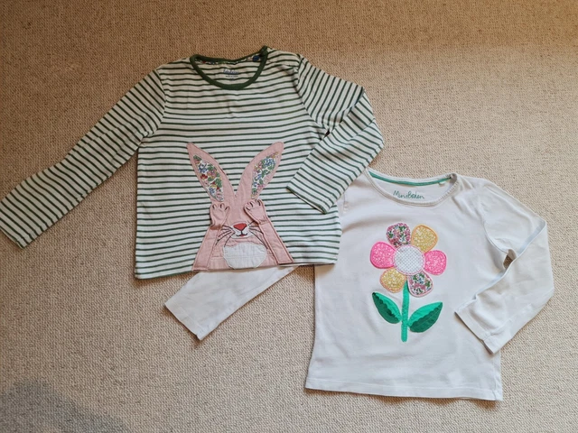 DUE MINI FONDO ragazze top a maniche lunghe pacchetto fiori coniglio primavera età 3-4 anni