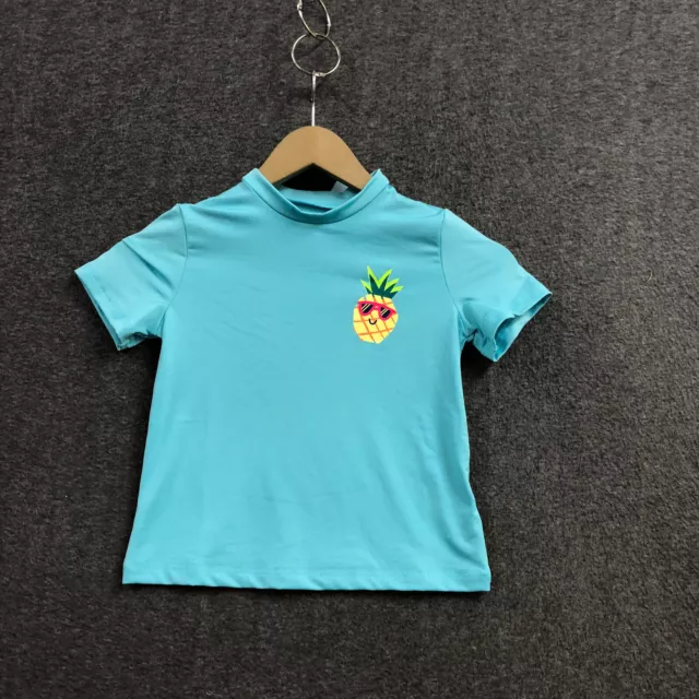 Cat & Jack Girls Pineapple Short Sleeve Rash Guard Swim Top Blue Size S 6/7 NWT