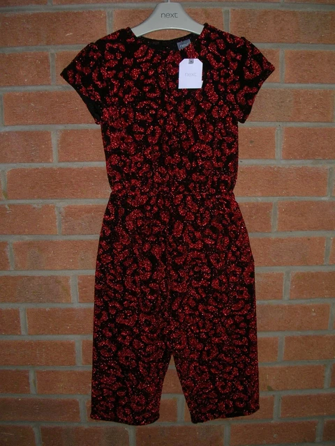 BNWT NEXT Girls Red Black Glitter Christmas Party Playsuit Age 4 104cm NEW