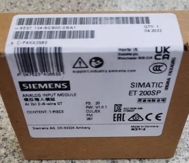Siemens Simatic ET200SP AI 2xI 2-/4wire ST  6ES7 134-6GB00-0BA1 Neu/OVP