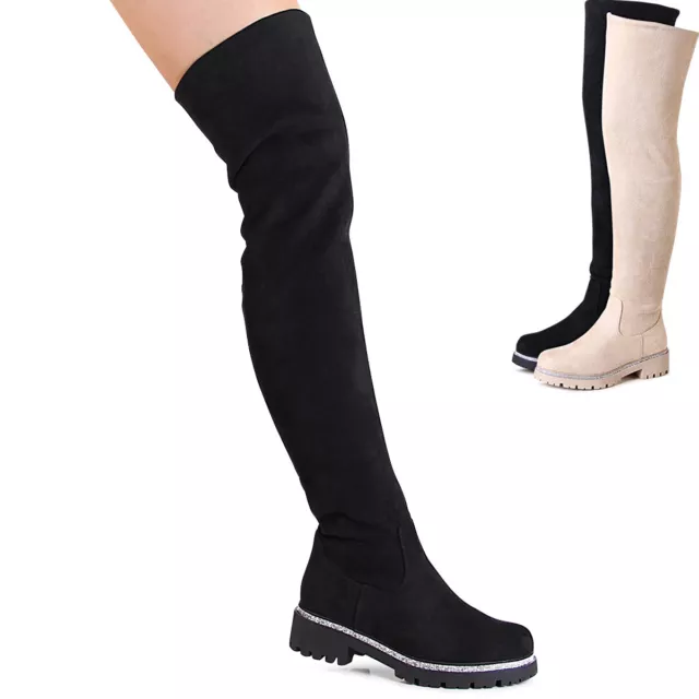 Chaussures Femme Cuissardes Plateforme Cuissardes Paillettes Bottes Retroussable