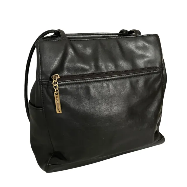 Giani Bernini Black Faux Leather Handbag Purse -Double Handles -Divider -Pockets