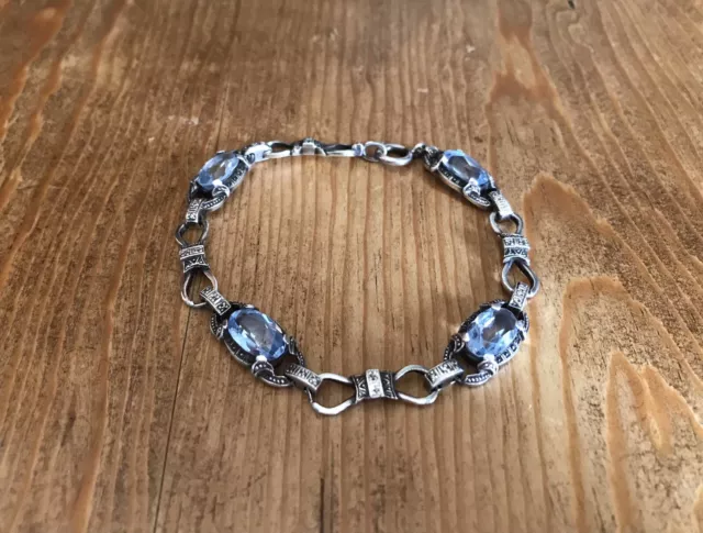 Silber 935 Armband mit Hellblaue Steinen 1930er Art Deco