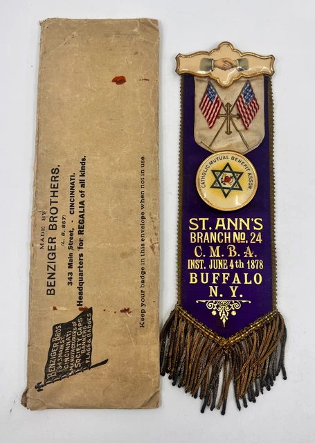 Antique 1878 Catholic St. Ann’s Commemorative Ribbon with Envelope Buffalo NY