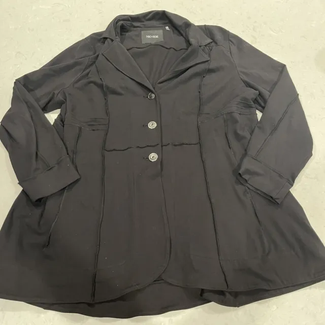 $285 NIC+ZOE Women's Black Button Long Sleeve Seamed Knit Riding Jacket Size XS