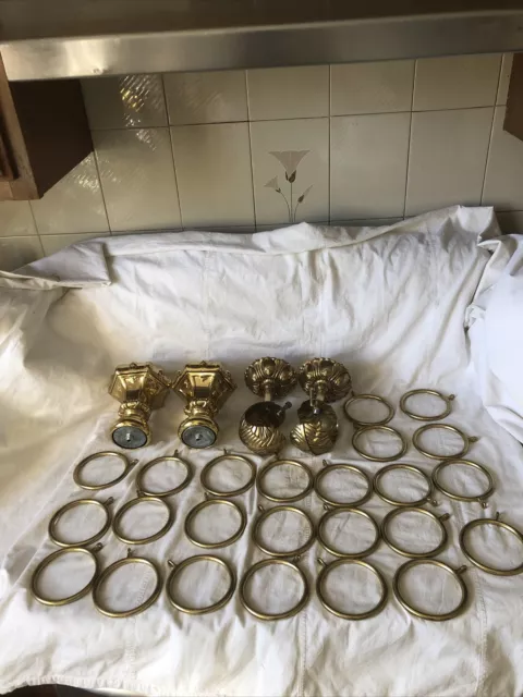 Solid Brass Curtain Rod Ends , Brackets And 24 Rings￼