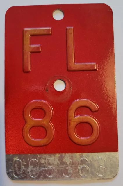 Velon number bicycle license plate license plate FL 86 Liechtenstein 1986 aluminium