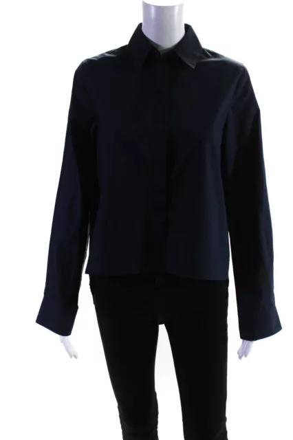 Derek Lam 10 Crosby Womens Woven Collared Button Up Blouse Top Navy Blue Size 2