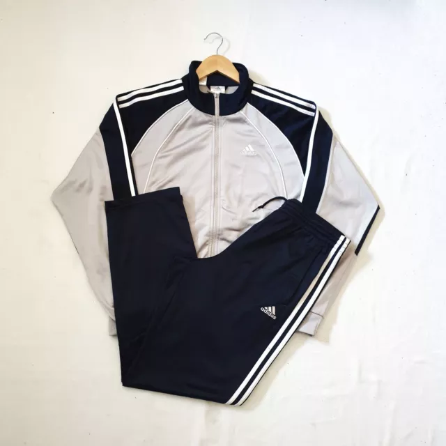 Adidas Vintage retro Mens Size M track suit track jacket with pants gray navy