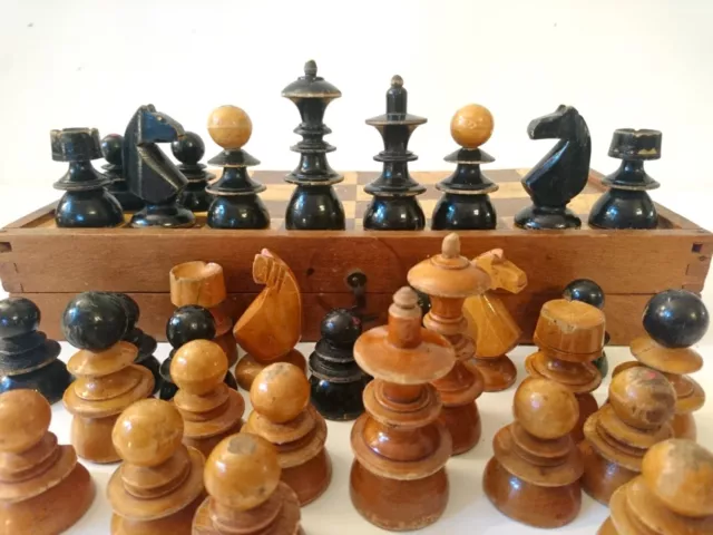 Vintage Hungarian Vienna Style Wooden Chess Set 1960s