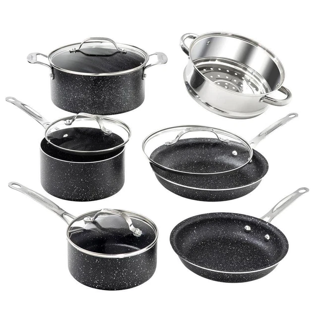 Juego de utensilios de cocina Granitestone de 10 piezas + apto para lavavajillas / horno + antiadherente + mango + aluminio