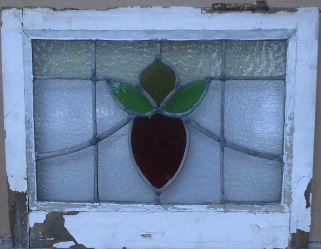 OLD ENGLISH LEADED STAINED GLASS WINDOW Abstract Floral 20.75" x 16.25"